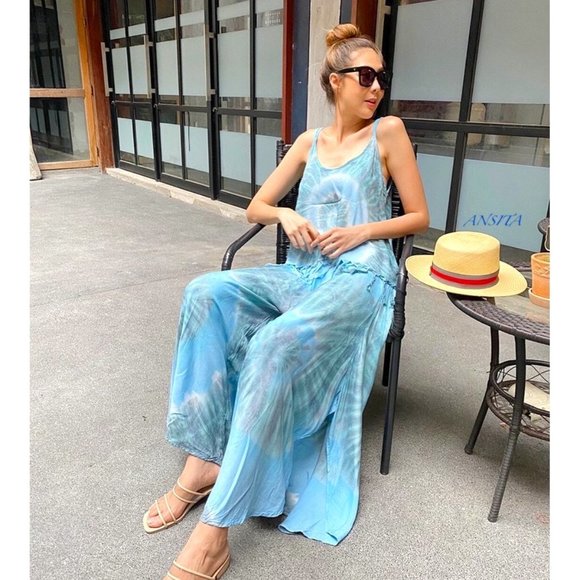 (AA1) NEW Women's Tie-Dyed Tank Top and Harem Pants - Blue - Picture 1 of 3